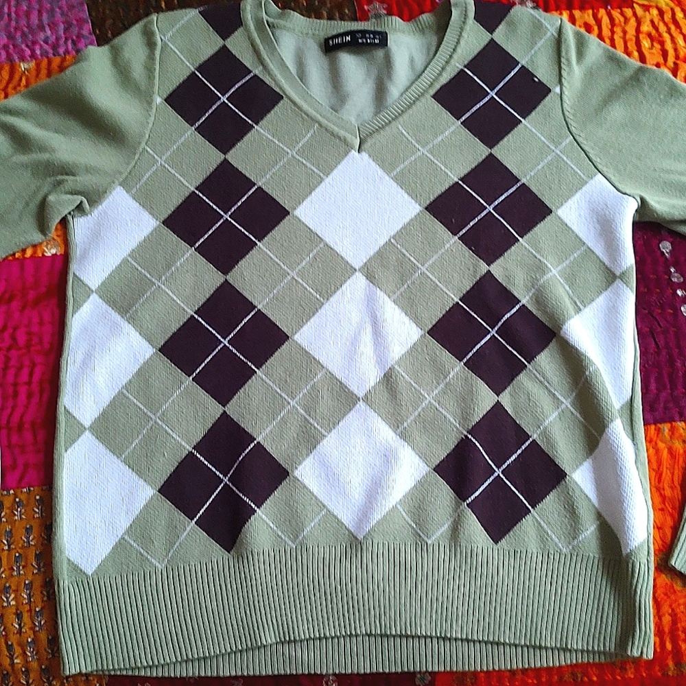 Green checkered sweater